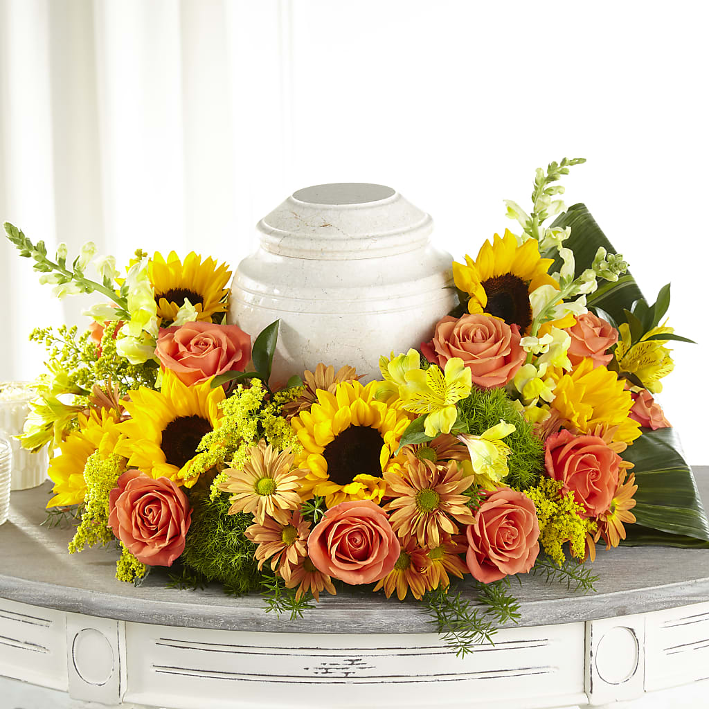 Faithful Sunflower Cremation Adornment – HORTENSIA'S FLOWERS, Carlsbad CA