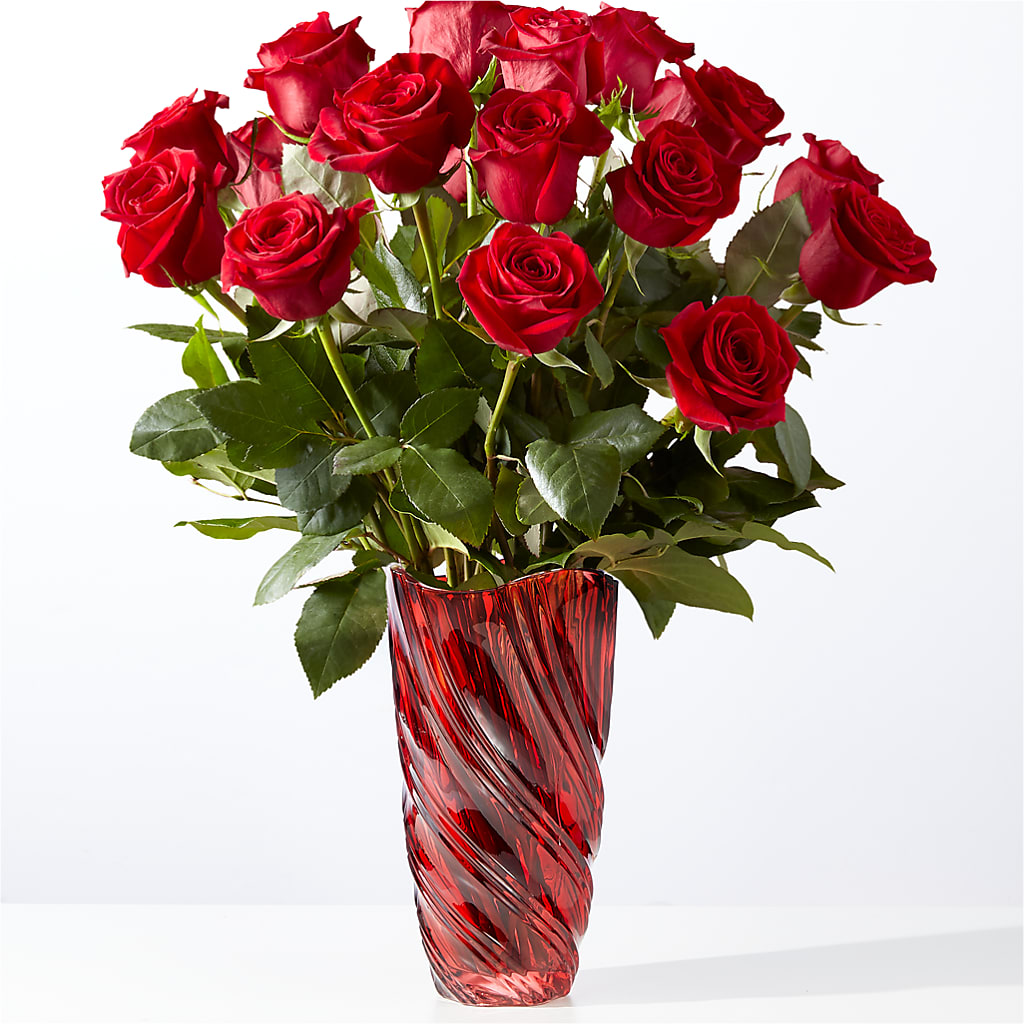 Classic Love Red Rose Bouquet with Luxe Swirl Vase – HORTENSIA'S FLOWERS, Carlsbad CA