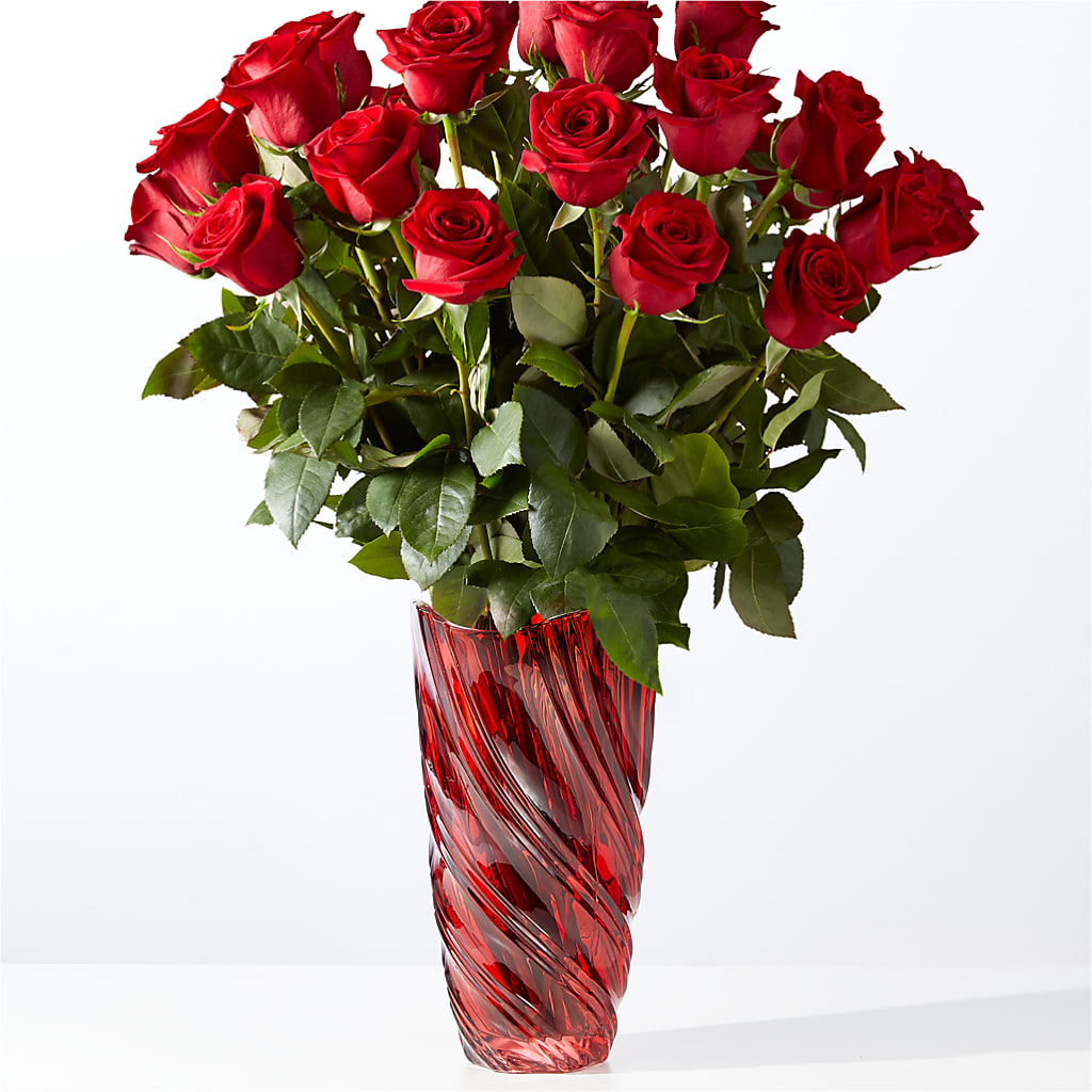Classic Love Red Rose Bouquet with Luxe Swirl Vase – HORTENSIA'S FLOWERS, Carlsbad CA