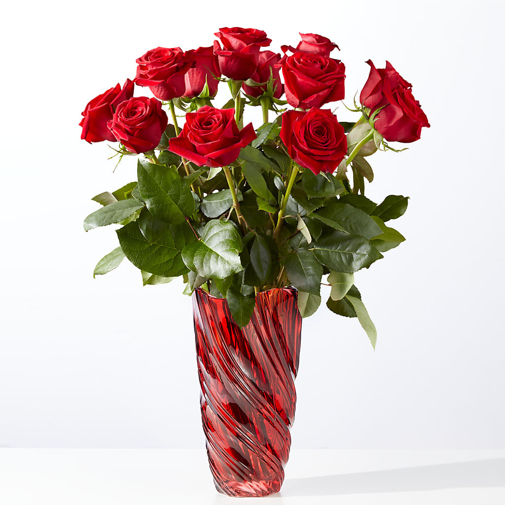 Classic Love Red Rose Bouquet with Luxe Swirl Vase – HORTENSIA'S FLOWERS, Carlsbad CA