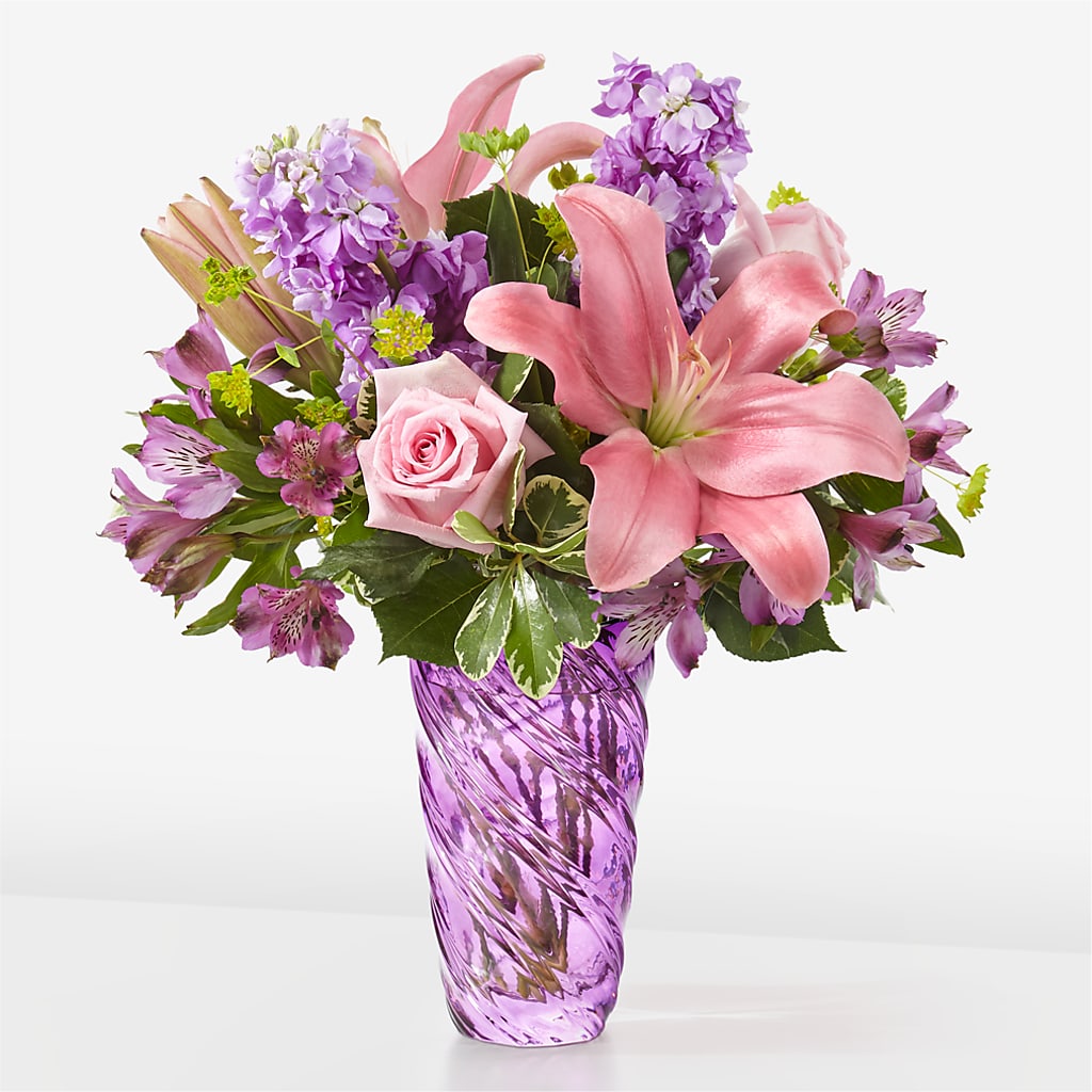 Precious Petals Bouquet with Luxe Swirl Vase – HORTENSIA'S FLOWERS, Carlsbad CA