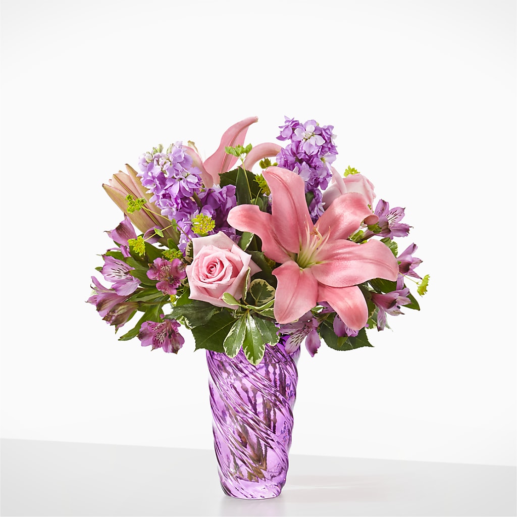 Precious Petals Bouquet with Luxe Swirl Vase – HORTENSIA'S FLOWERS, Carlsbad CA