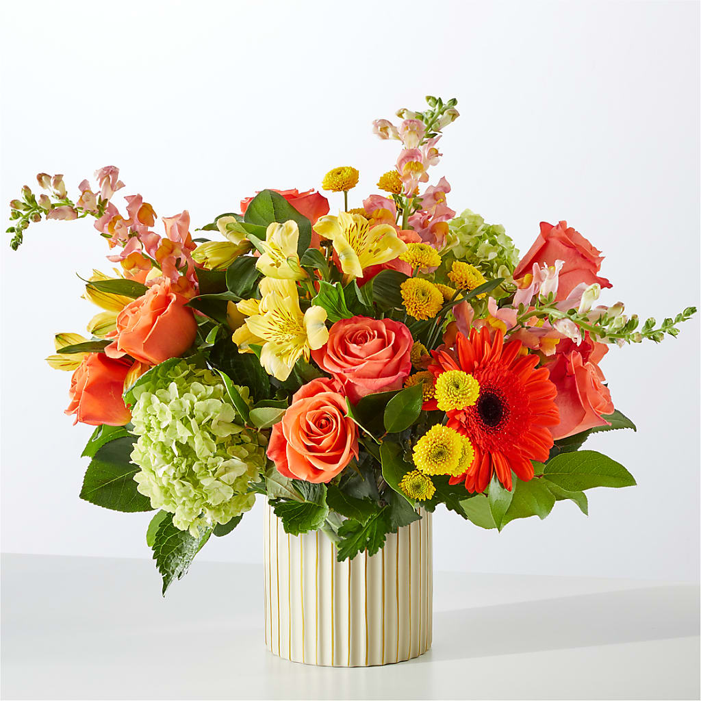 Autumn Sunshine Bouquet with Ivory Vase – HORTENSIA'S FLOWERS, Carlsbad CA