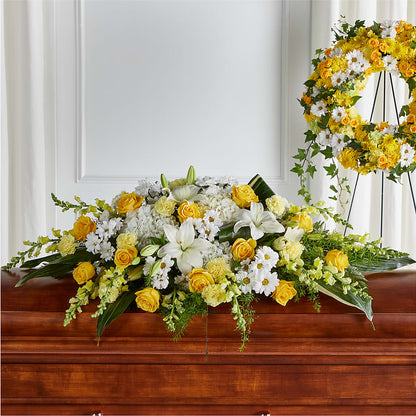 Golden Harmony Casket Spray – HORTENSIA'S FLOWERS, Carlsbad CA