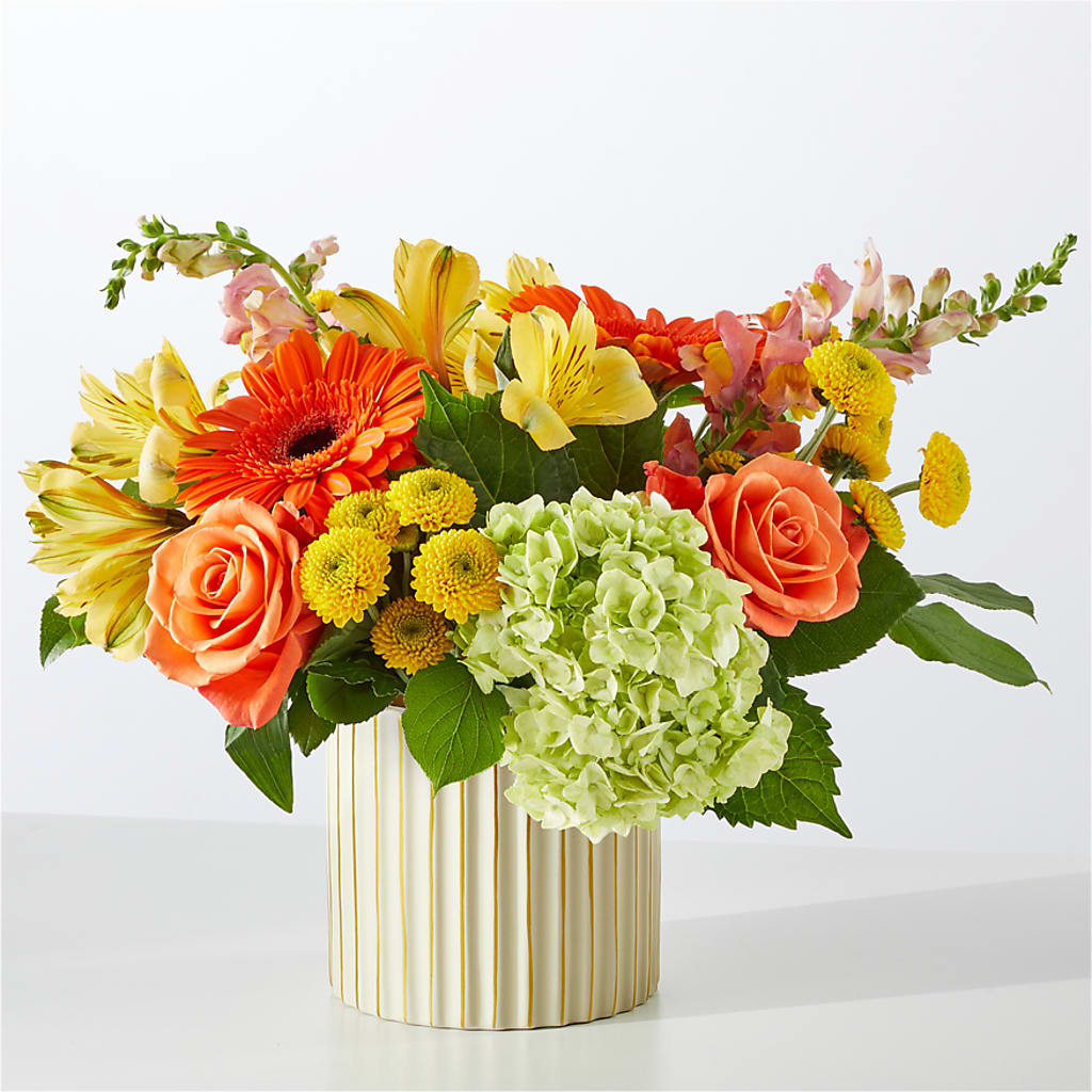 Autumn Sunshine Bouquet with Ivory Vase – HORTENSIA'S FLOWERS, Carlsbad CA