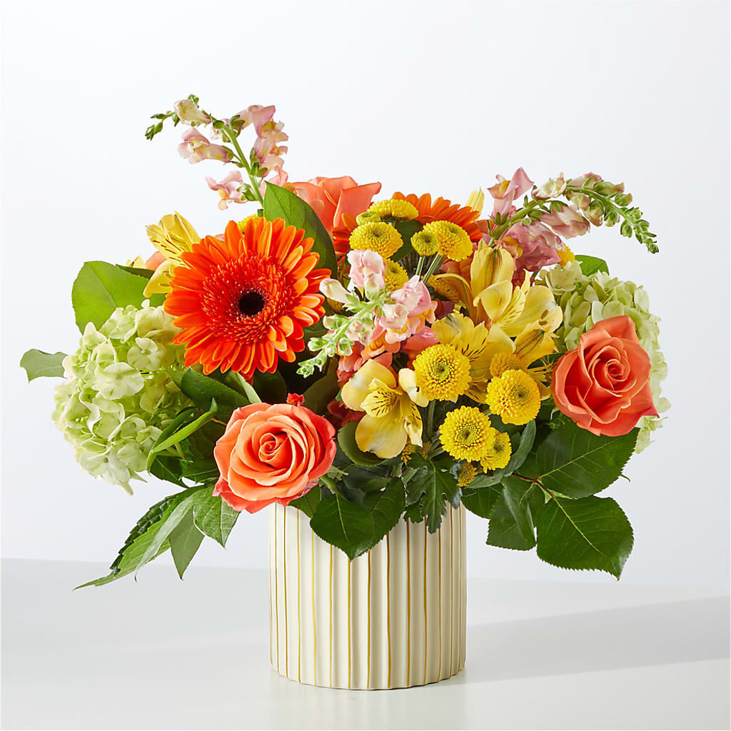 Autumn Sunshine Bouquet with Ivory Vase – HORTENSIA'S FLOWERS, Carlsbad CA
