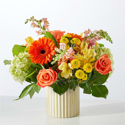 Autumn Sunshine Bouquet with Ivory Vase – HORTENSIA'S FLOWERS, Carlsbad CA