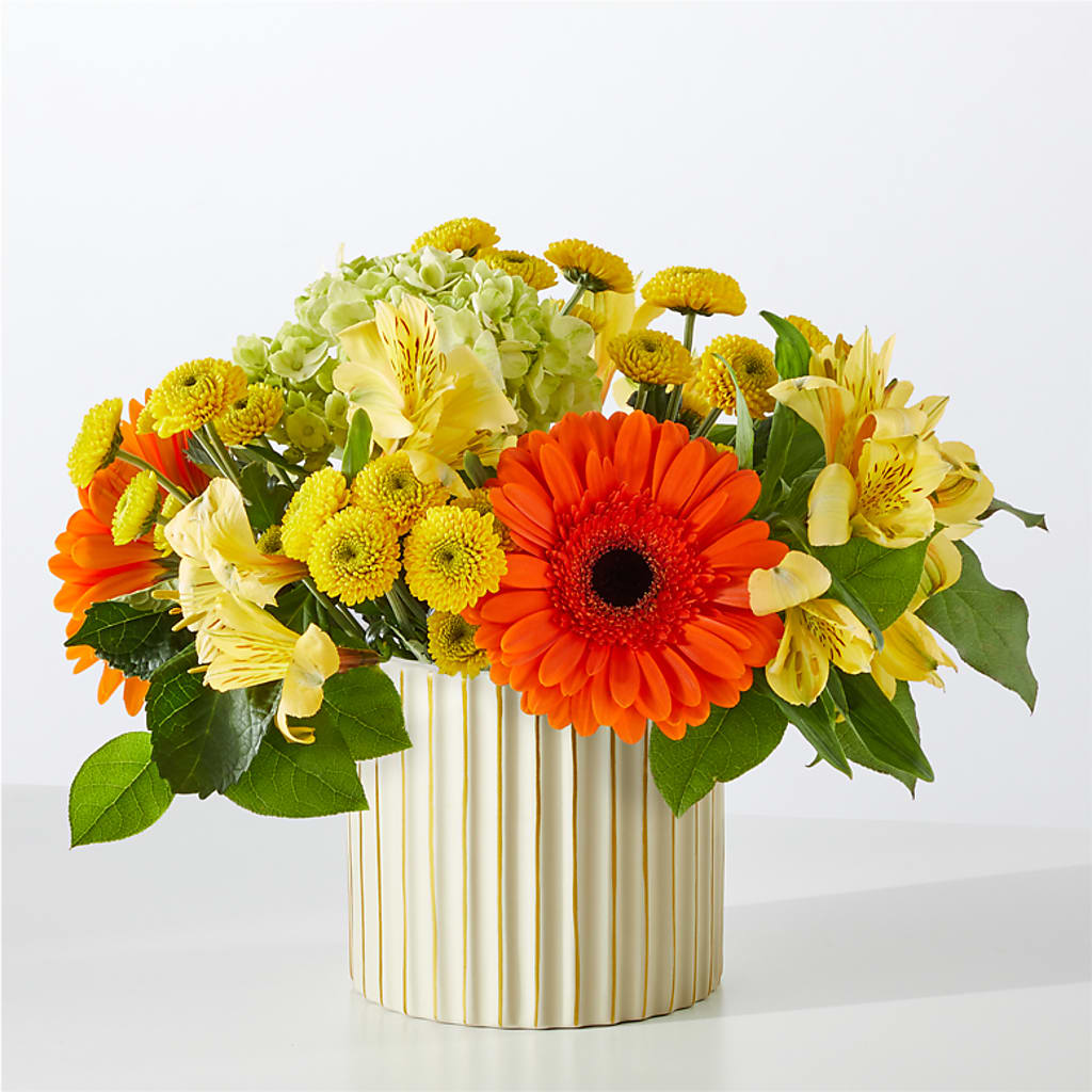 Autumn Sunshine Bouquet with Ivory Vase – HORTENSIA'S FLOWERS, Carlsbad CA